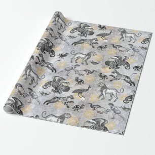 Elegant Mosaic Black White Guld Tiger Lejon Eagle Presentpapper