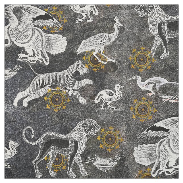 Elegant Mosaic med Lejon, Tiger, Eagle, Peacock Tyg (Provkarta)