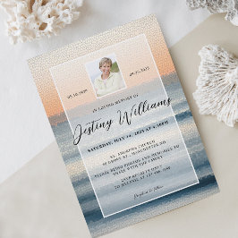 Elegant Mosaic Ocean Sunrise Funeral Service Photo Inbjudningar