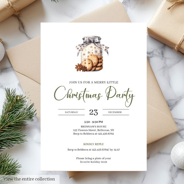 Elegant Moss Green Scandinavian Style Christmas  Inbjudningar (Elegant Moss Green Scandinavian Style Christmas Party)