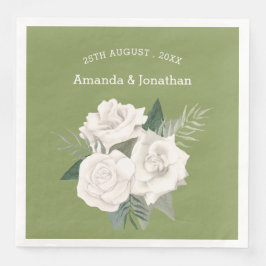 Elegant Moss Grönt och Vit ros Bröllop Pappersservett
