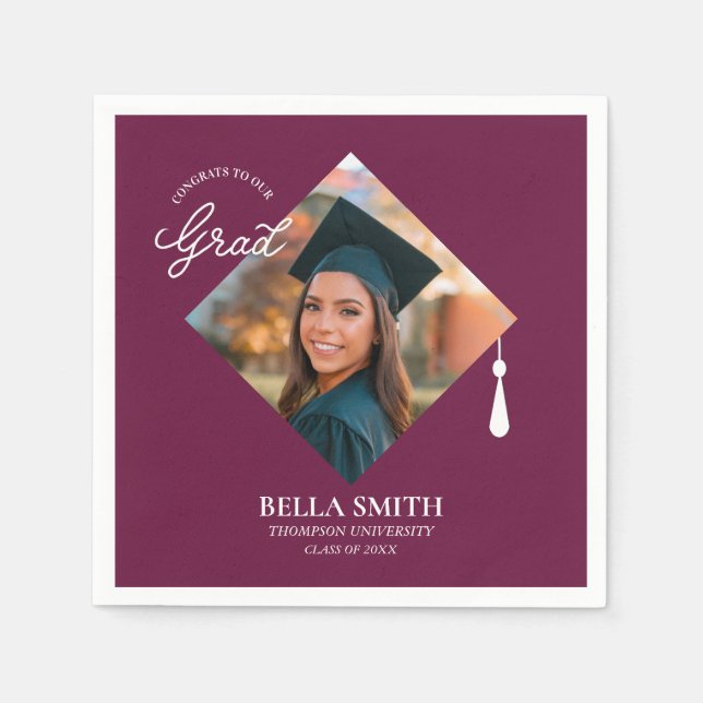 Elegant mössa topp Custom Graduate Foto Minne  Pappersservett (Framsidan)