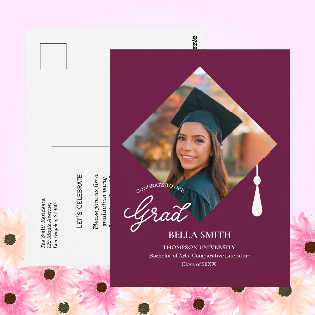 Elegant mössa topp fotograduat festinladning  vykort (Elegant Cap Topper Photo Grad Party Invitation Postcard )