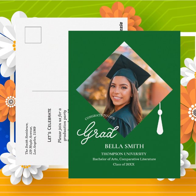 Elegant mössa topp fotogradueringsfest inbjudan  (Elegant Cap Topper Photo Grad Party Invitation Postcard )