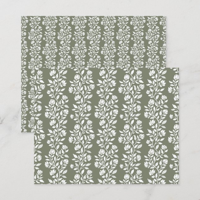 Elegant mossgrön blommig mönster Scrapbookpapper (Fram/baksida)