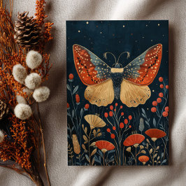 Elegant Moth Autumn Foliage Navy Blue Christmas Vykort
