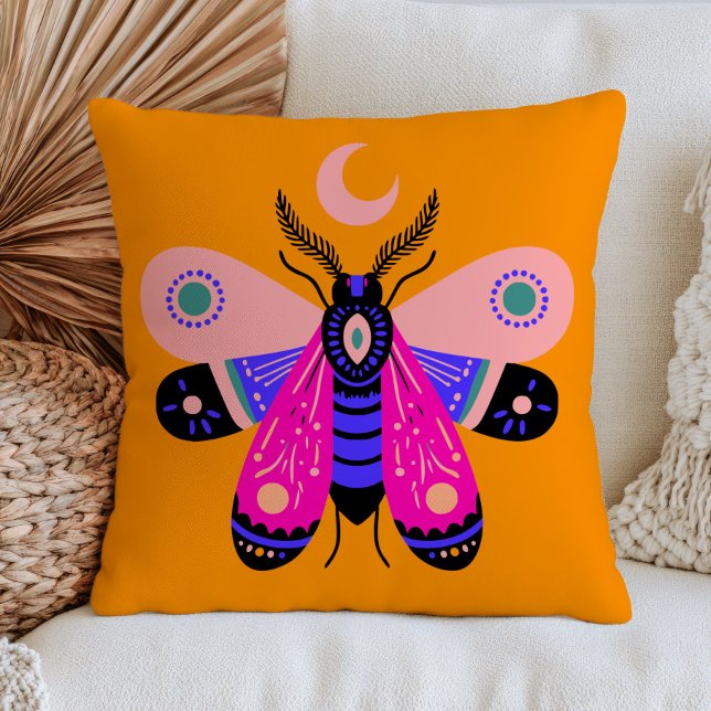 Elegant Moth med halvmåne i levande gult Kudde (Skapare uppladdad)