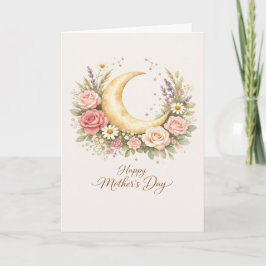 Elegant Mother’s Day, Floral Gold Moon Design Kort