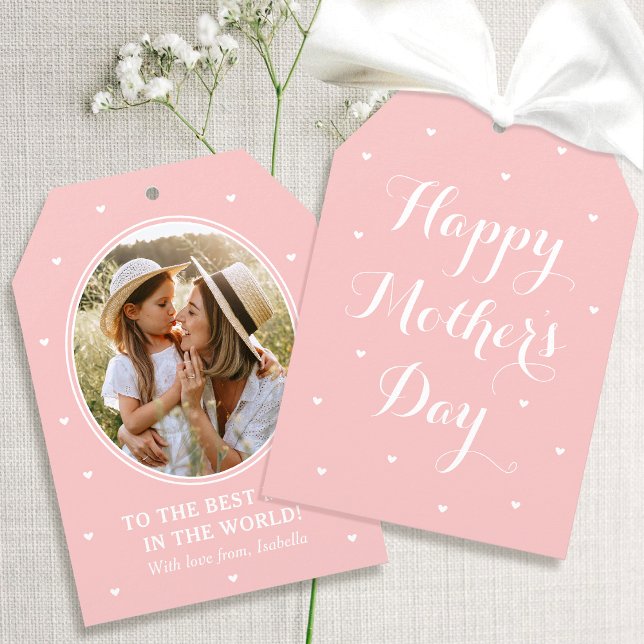 Elegant Mother's Day Photo Script Pink White Kort (Skapare uppladdad)
