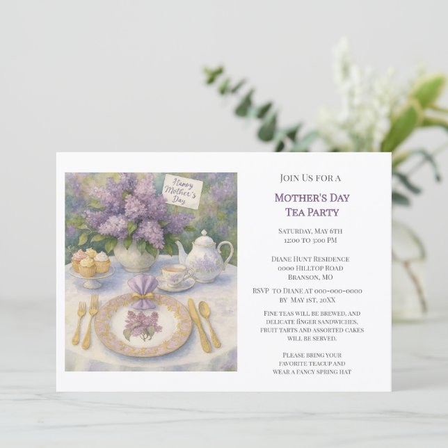 Elegant Mother's Day Tea Party Invitation Inbjudningar (Stående Fram)