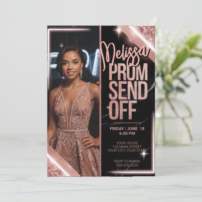Elegant Moukling Rosa Prom Send Off DIY Photo Inbjudningar (Stående Fram)