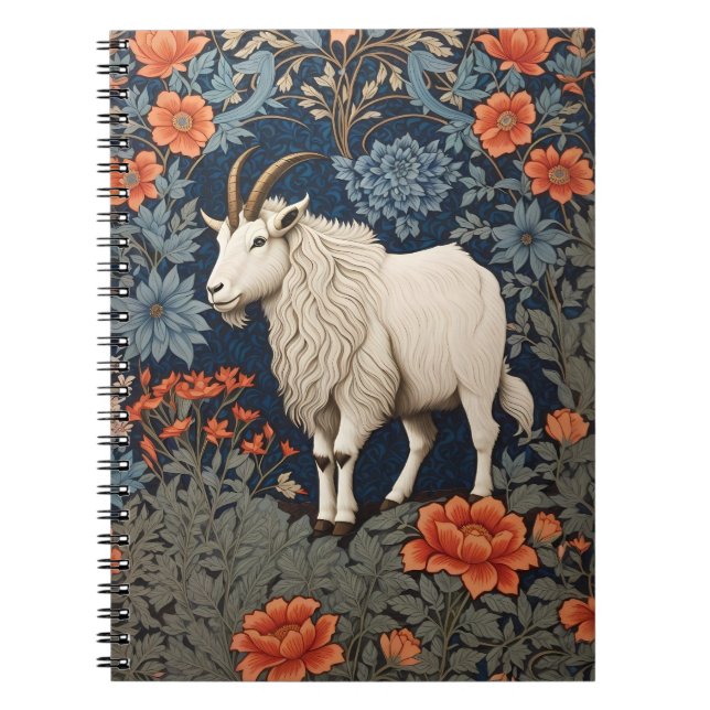 Elegant Mountain Goat William Morris Inspired Anteckningsbok (Framsidan)