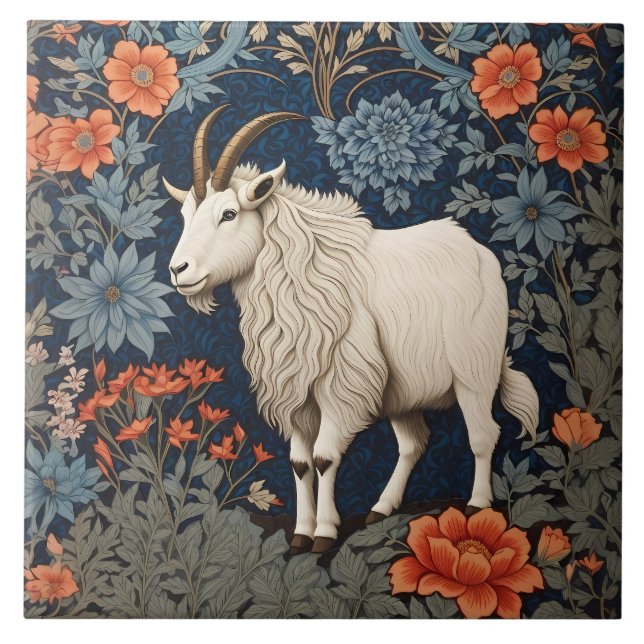 Elegant Mountain Goat William Morris Inspired Kakelplatta (Framsidan)
