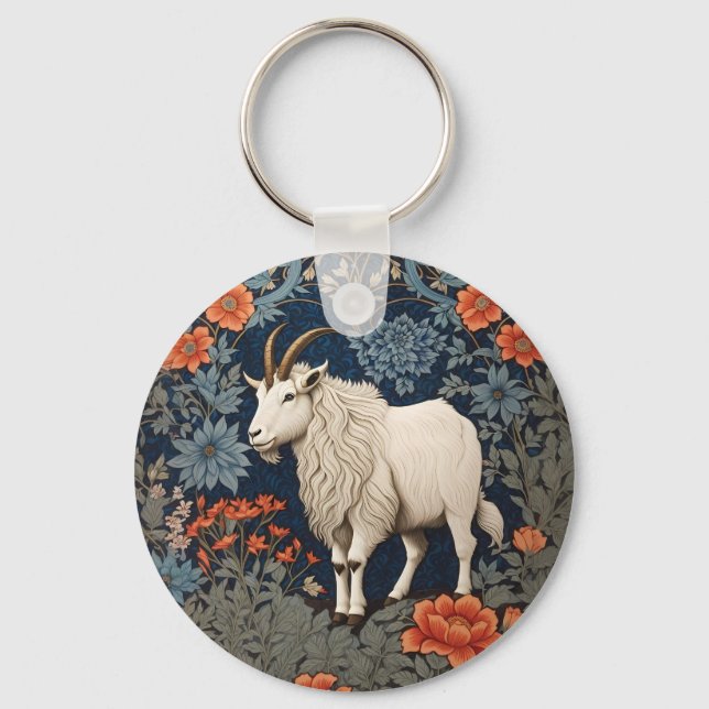 Elegant Mountain Goat William Morris Inspired Nyckelring (Framsida)