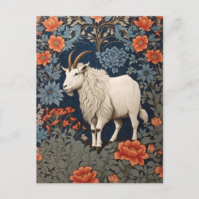 Elegant Mountain Goat William Morris Inspired Vykort (Framsida)