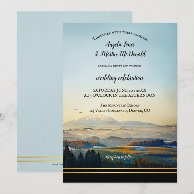 Elegant Mountain Ligcape Art Bröllop Inbjudningar (Fram/baksida)