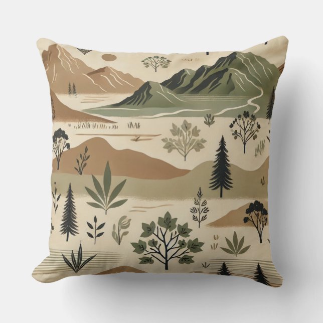 Elegant Mountain Ligcape Pillow - Earthy Tones Kudde (Framsida)