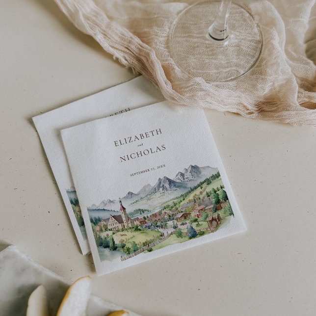 Elegant Mountain Village Town | BRÖLLOP Pappersservett (Skapare uppladdad)