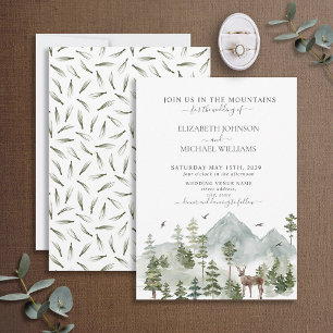 Elegant Mountain Woodland Forest Animals Bröllop Inbjudningar