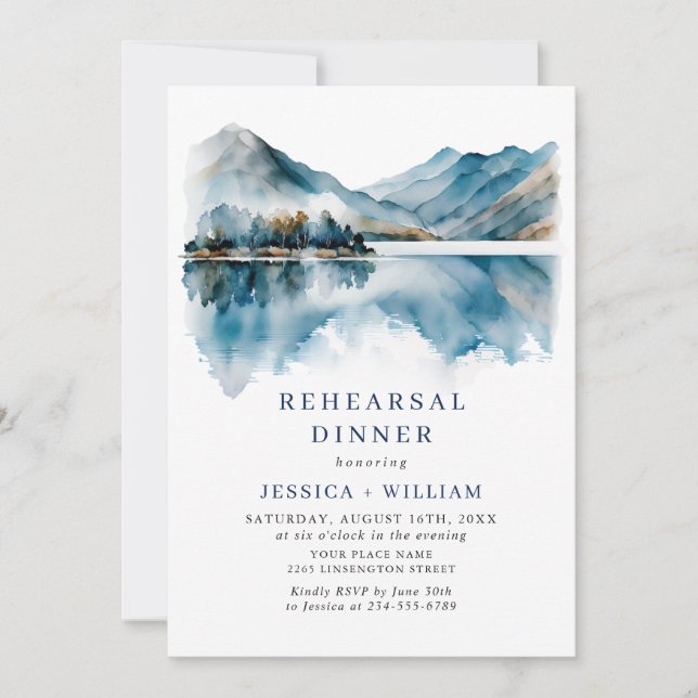 Elegant Mountains Forest Rehearsal Dinner Photo Inbjudningar (Framsida)