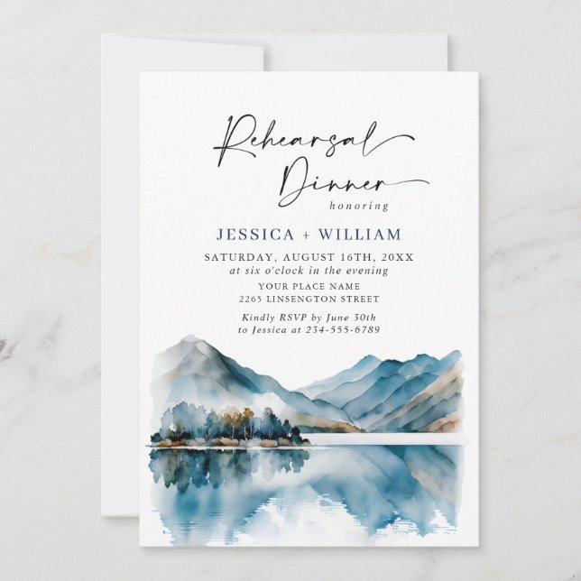 Elegant Mountains Forest Rehearsal Dinner QR-kod Inbjudningar (Framsida)