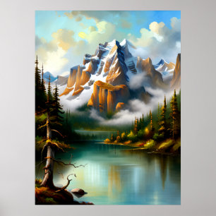 Elegant Mountains Sjö Impressionist AI-målning Poster