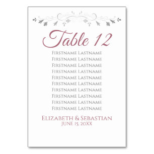 Elegant Mourish Ro White Bröllop Seite Chart Bordsnummer