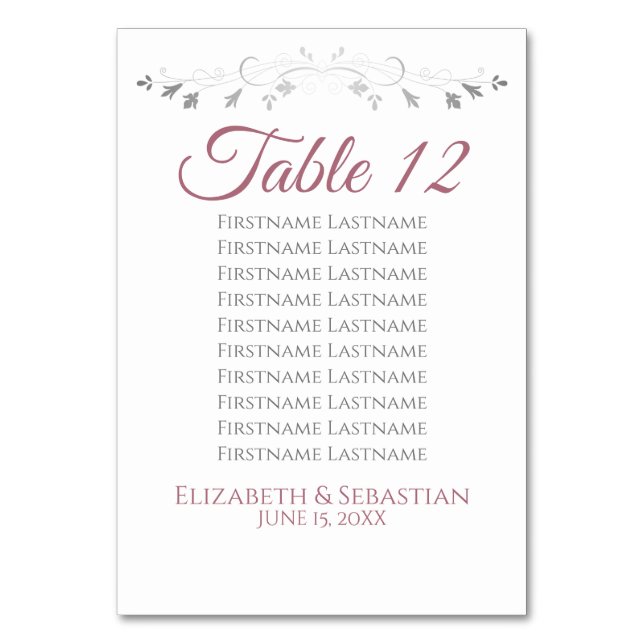 Elegant Mourish Ro White Bröllop Seite Chart Bordsnummer (Framsidan)