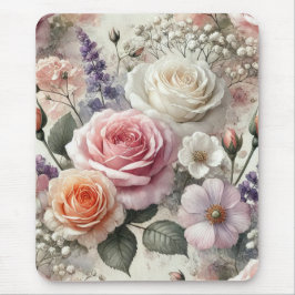 Elegant Mousepad Watercolor Pink White Rosess Musmatta