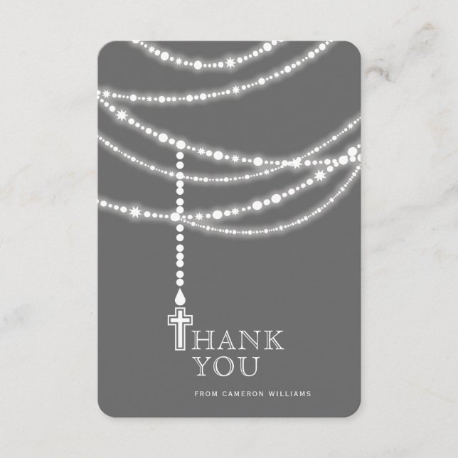 Elegant mousserande Rosary Pärlor och Kor Religiös Tack Kort (Framsida)