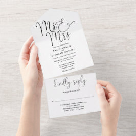 Elegant Mr And Mrs Script Svart Och Vitt Bröllop