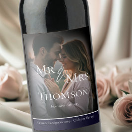 Elegant Mr & Mrs mörk Vinterbröllop Vinflaska Etikett