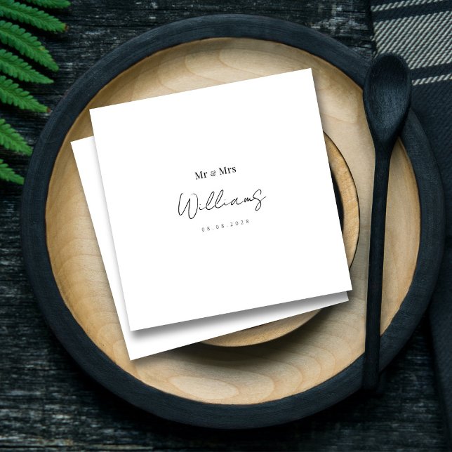 Elegant Mr & Mrs Personlig Bröllopsduk Pappersservett (Elegant Mr and Mrs Weddings_ Modern Lettered Hand Napkins)