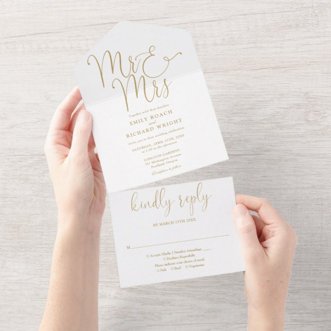 Elegant Mr & Mrs Script Guld Bröllop (Avrivbar del)