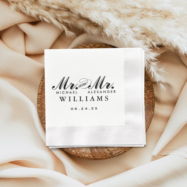 Elegant Mr. och Mr. Black Personligt bröllp Monogr Pappersservett (Skapare uppladdad)