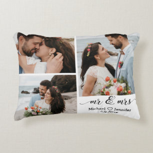 elegant mr och mrs bröllop 3-fotokollage prydnadskudde