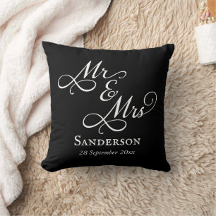 Elegant Mr. och Mrs. Bröllop Black Kudde