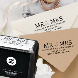 Elegant Mr. och Mrs. Heart Modern Returadress Självfärgande Stämpel