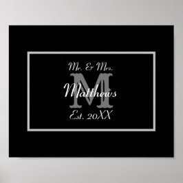Elegant Mr. och Mrs. Monogram Black Poster