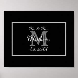 Elegant Mr. och Mrs. Monogram Black Poster