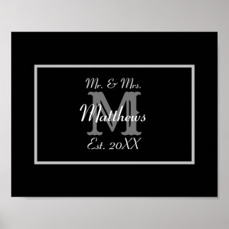 Elegant Mr. och Mrs. Monogram Black Poster