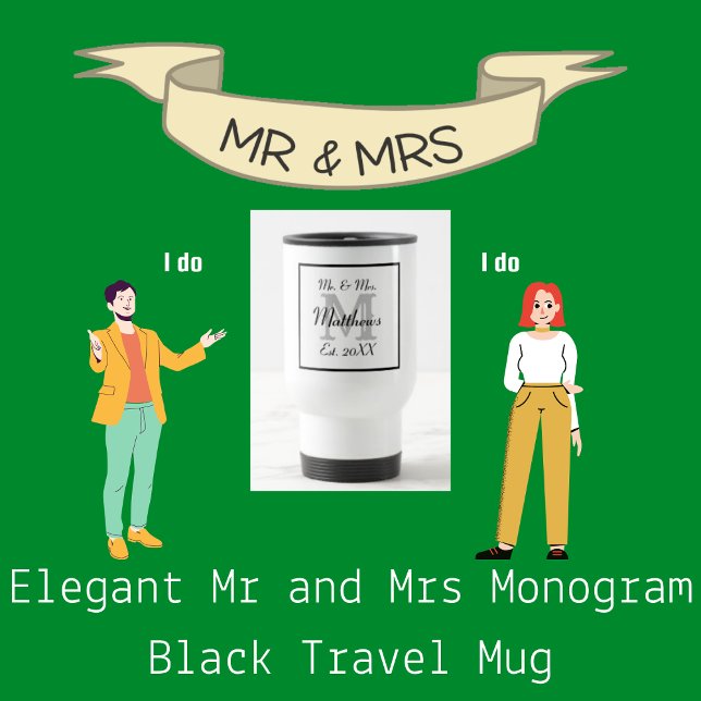 Elegant Mr. och Mrs. Monogram Black Resemugg (Elegant Mr and Mrs Monogram Black Travel Mugs)