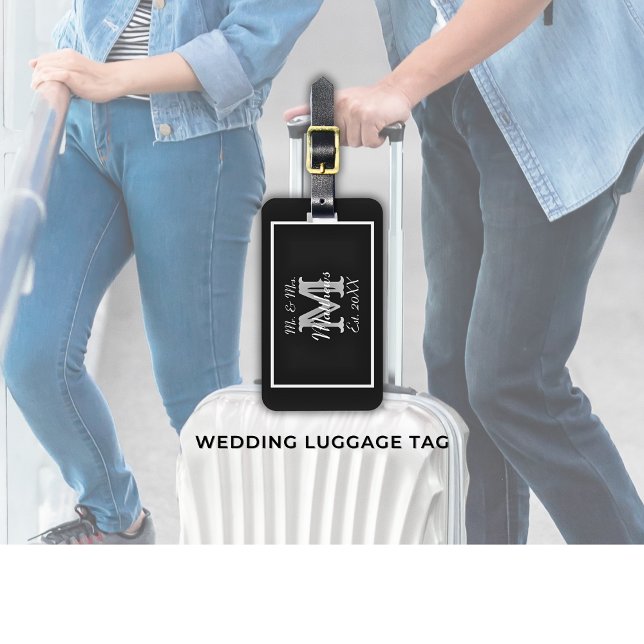 Elegant Mr. och Mrs. Namn Black Bröllop Bagagebricka (Skapare uppladdad)