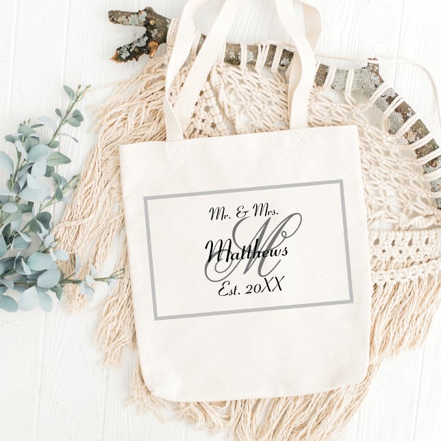 Elegant Mr. och Mrs. Namn Black Bröllop Tygkasse (Elegant Mr and Mrs Name Black Wedding Tote Bag
)