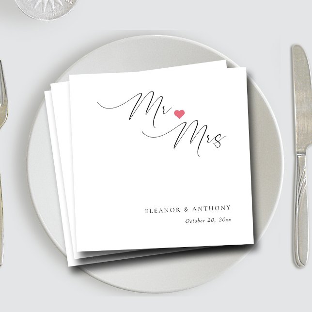 Elegant Mr. och Mrs. Script | PERSONLIG BRÖLLOP Pappersservett (Elegant Mr and Mrs Script Personalized Wedding Napkins)