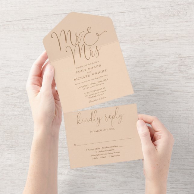 Elegant Mr och Mrs Script Soft Persika Bröllop (Tearaway)