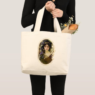 Elegant Mucha Stil Porträtt i en vacker kvinna Jumbo Tygkasse