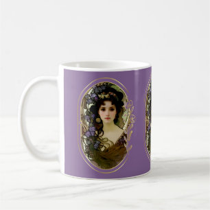 Elegant Mucha Stil Porträtt i en vacker kvinna Kaffemugg