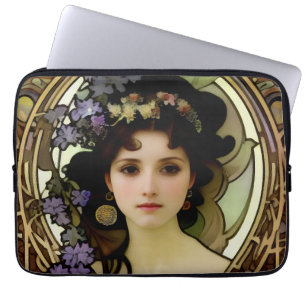 Elegant Mucha Stil Porträtt i en vacker kvinna Laptop Fodral