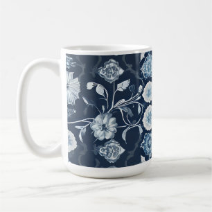 Elegant Mugg Modern Blommigt Art i vitt och blått